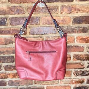 Women's Red Faux Leather Silver-Tone Grommet Tote Shoulder Bag Purse
